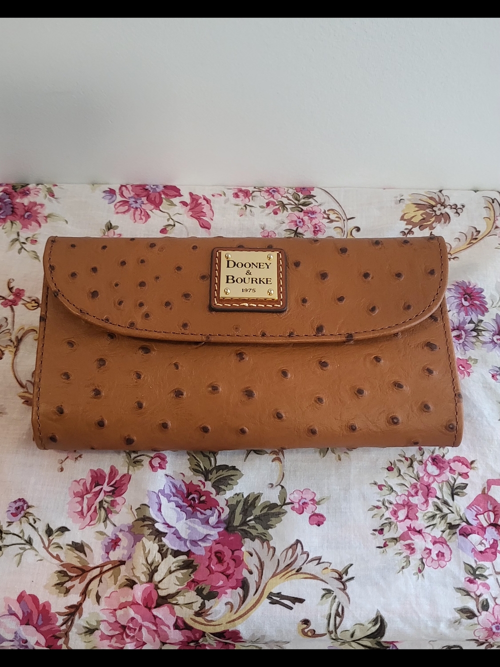 Dooney & Bourke Tan Ostrich-Embossed Leather Clutch Wallet
